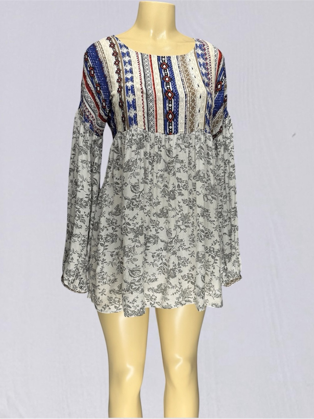 Sunday in Brooklyn Medium Boho Peasant Tunic Dress Rayon Linen
